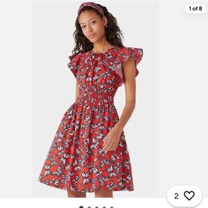 Kate Spade Red, White, Navy Butterfly Dress in Size Small